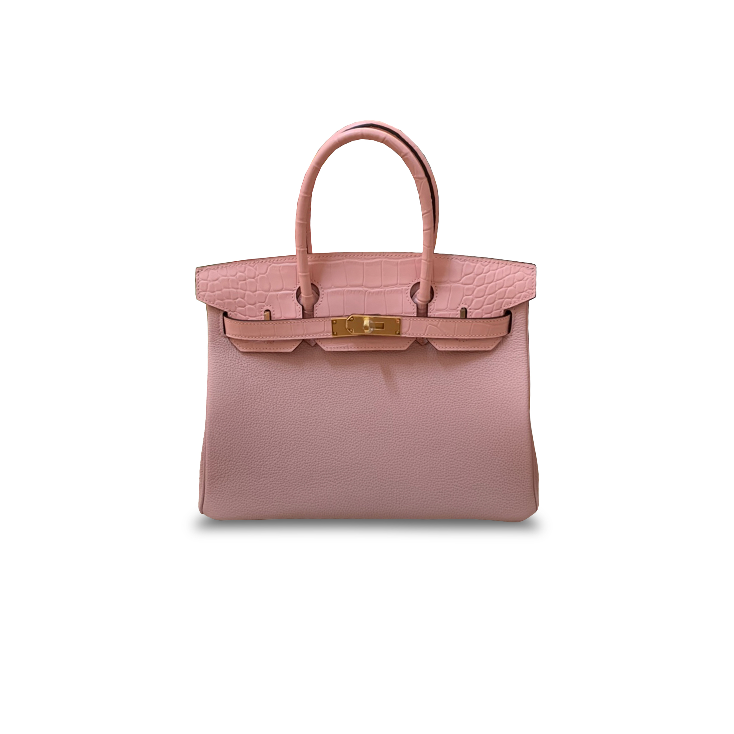 HERMÈS MASTER BIRKIN 30 MATTE CROCODILE AND TOGO LEATHER SAKURA PINK GOLD BUCKLE H076235CK34 (30*22*16cm)